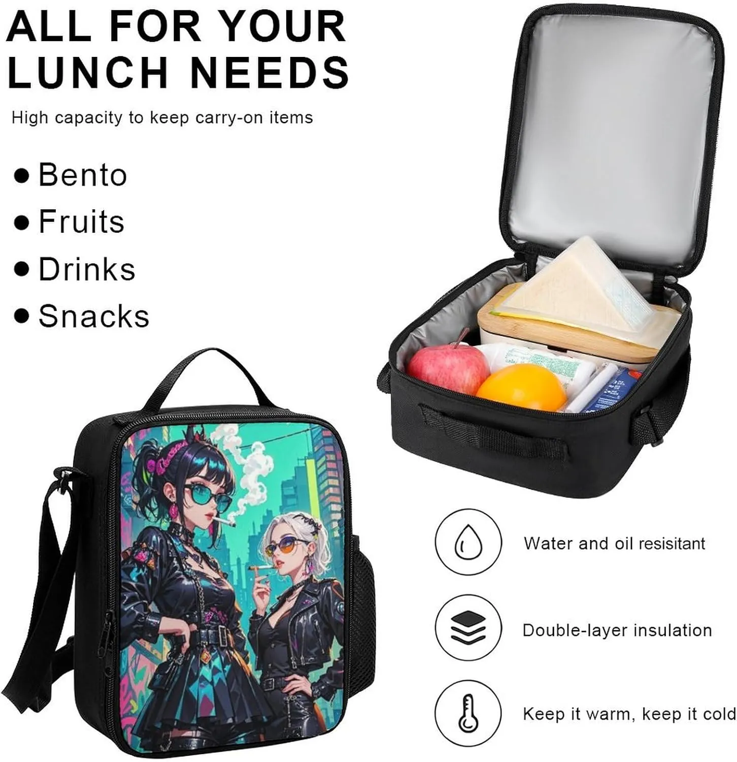 Supdreamc Adults Rucksack Sets - Gothic Cartoon Lesbian Woman Women Fantasy Lgbt Art Carry On Bag Shoulder Book Bags Travel and Sport Backpack Rucksack, 3 Piece Daypack Laptop Backpack
