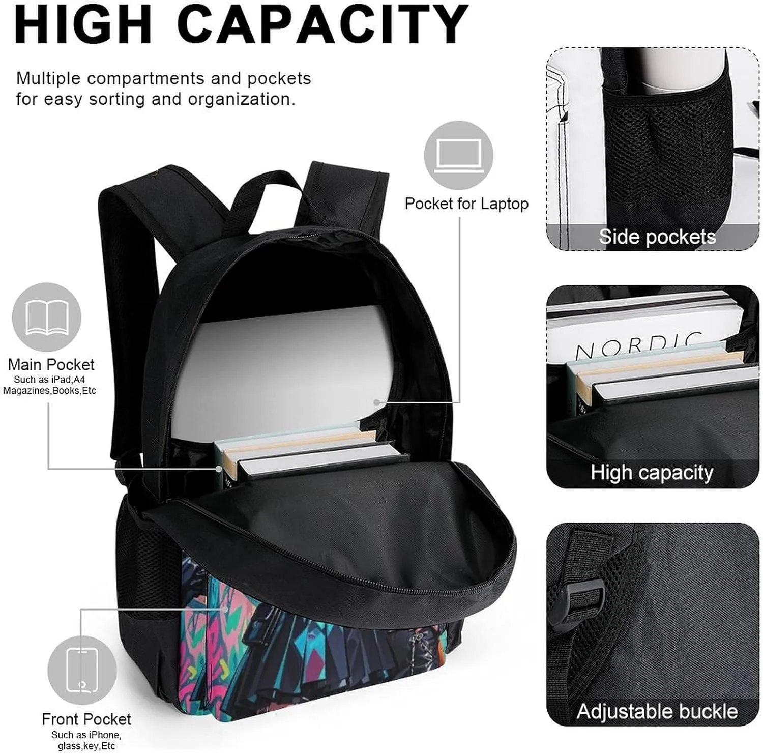 Supdreamc Adults Rucksack Sets - Gothic Cartoon Lesbian Woman Women Fantasy Lgbt Art Carry On Bag Shoulder Book Bags Travel and Sport Backpack Rucksack, 3 Piece Daypack Laptop Backpack