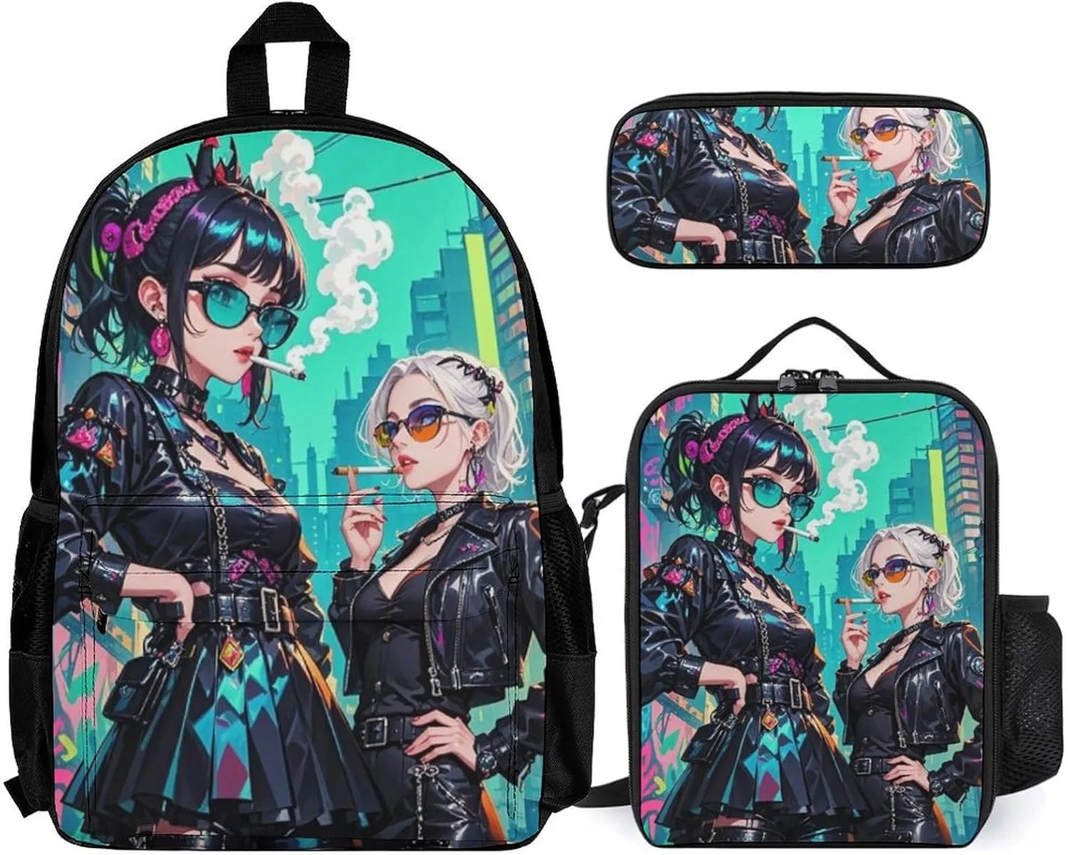 Supdreamc Adults Rucksack Sets - Gothic Cartoon Lesbian Woman Women Fantasy Lgbt Art Carry On Bag Shoulder Book Bags Travel and Sport Backpack Rucksack, 3 Piece Daypack Laptop Backpack