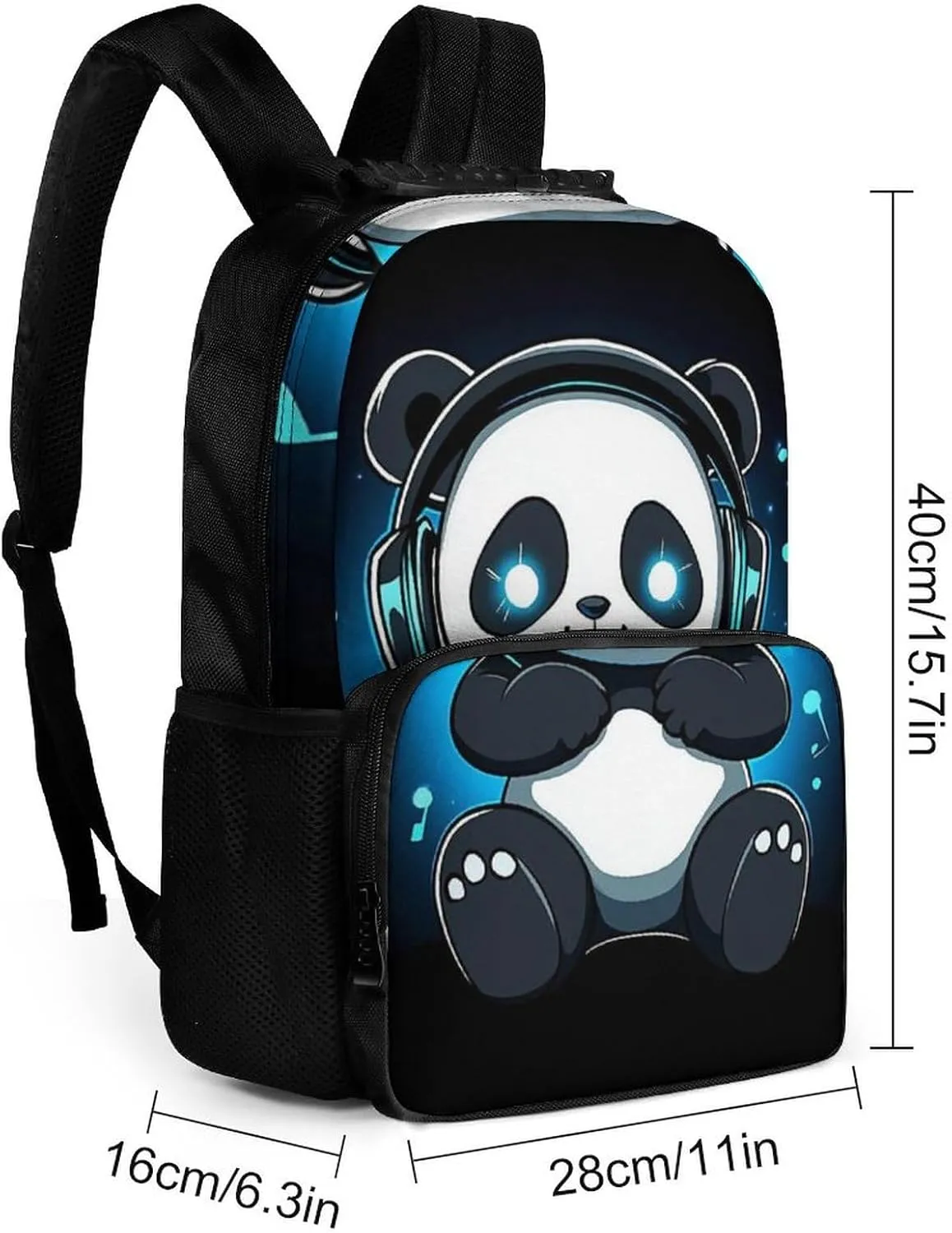 Supdreamc Animal Headphones Music Cute Panda Rucksack Polyester Anti-Theft Multipurpose Carry On Bag Large Capacity Travel and Sport Backpack Rucksack With Smooth Zippers