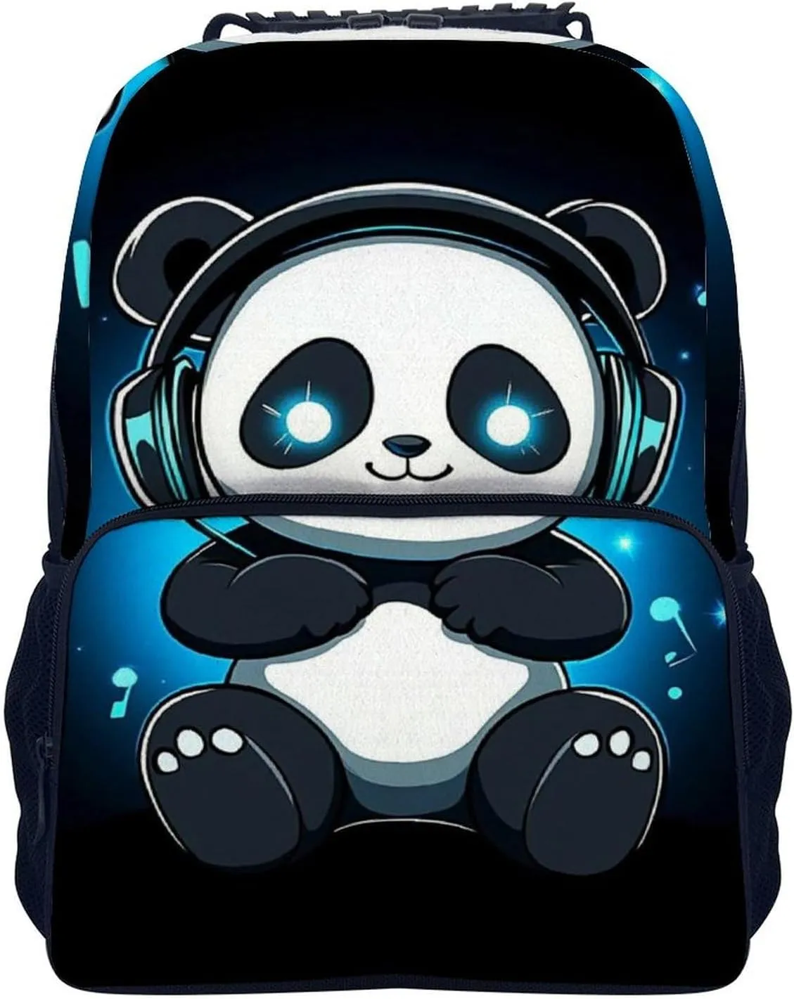 Supdreamc Animal Headphones Music Cute Panda Rucksack Polyester Anti-Theft Multipurpose Carry On Bag Large Capacity Travel and Sport Backpack Rucksack With Smooth Zippers