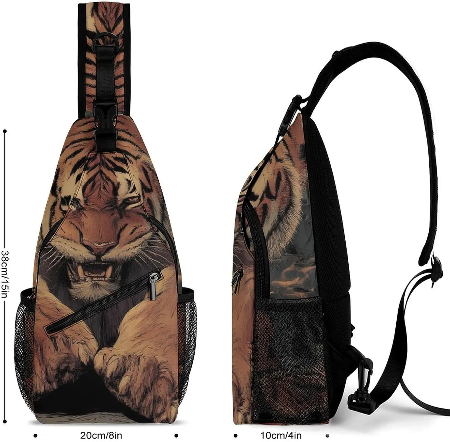 Supdreamc Casual Sling Bag Backpack, Rucksack, Animal King Cool Tiger Art Shoulder Crossbody Bag Chest Pack, Tool Backpack, Satchel Bookbags Travel Rucksack Daypack for Man/Women