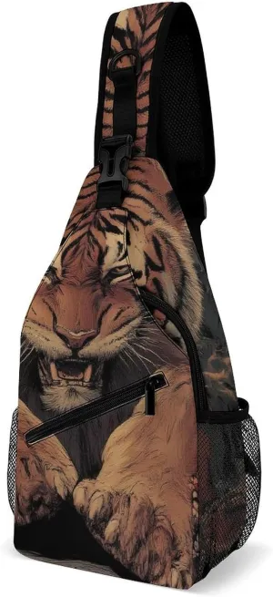 Supdreamc Casual Sling Bag Backpack, Rucksack, Animal King Cool Tiger Art Shoulder Crossbody Bag Chest Pack, Tool Backpack, Satchel Bookbags Travel Rucksack Daypack for Man/Women