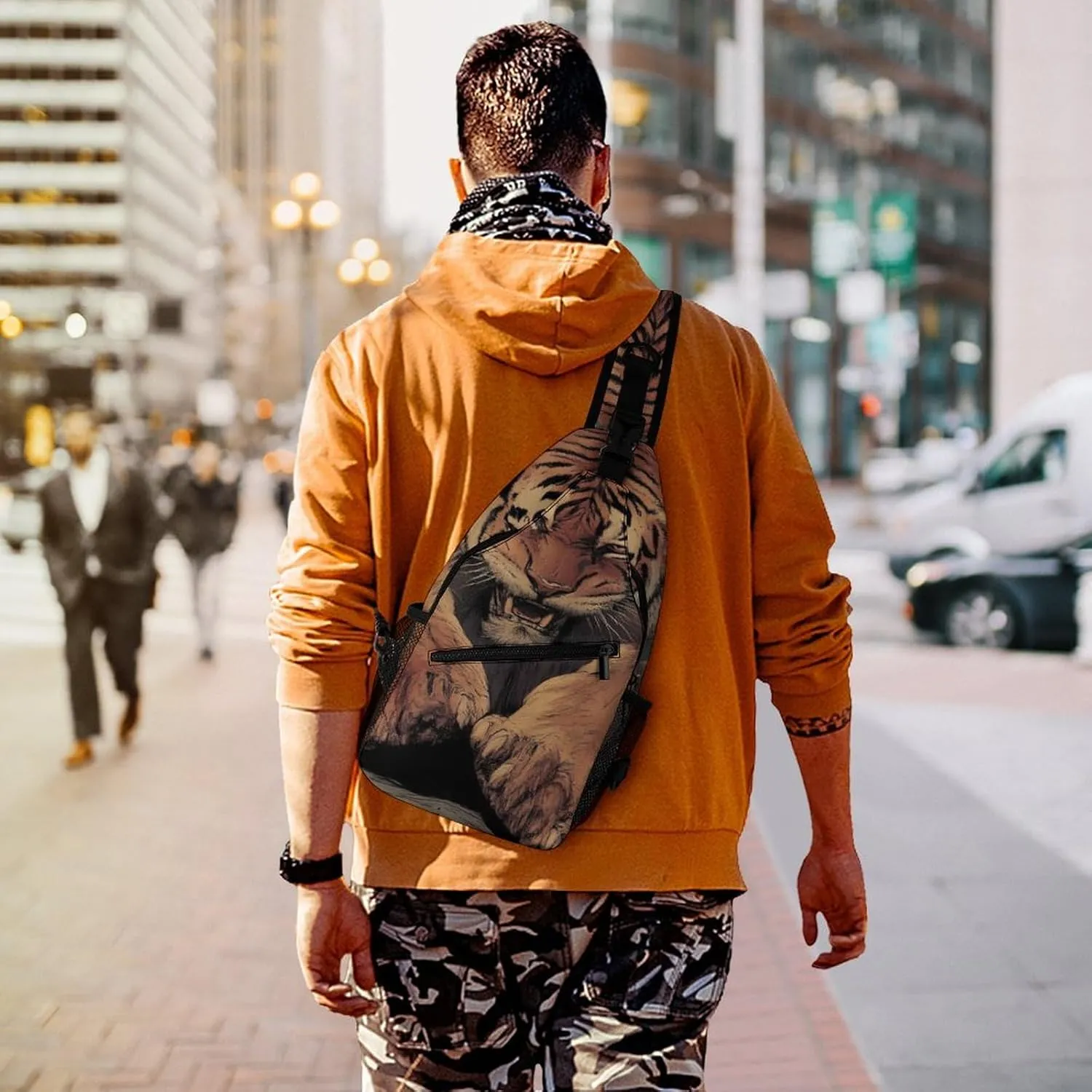 Supdreamc Casual Sling Bag Backpack, Rucksack, Animal King Cool Tiger Art Shoulder Crossbody Bag Chest Pack, Tool Backpack, Satchel Bookbags Travel Rucksack Daypack for Man/Women