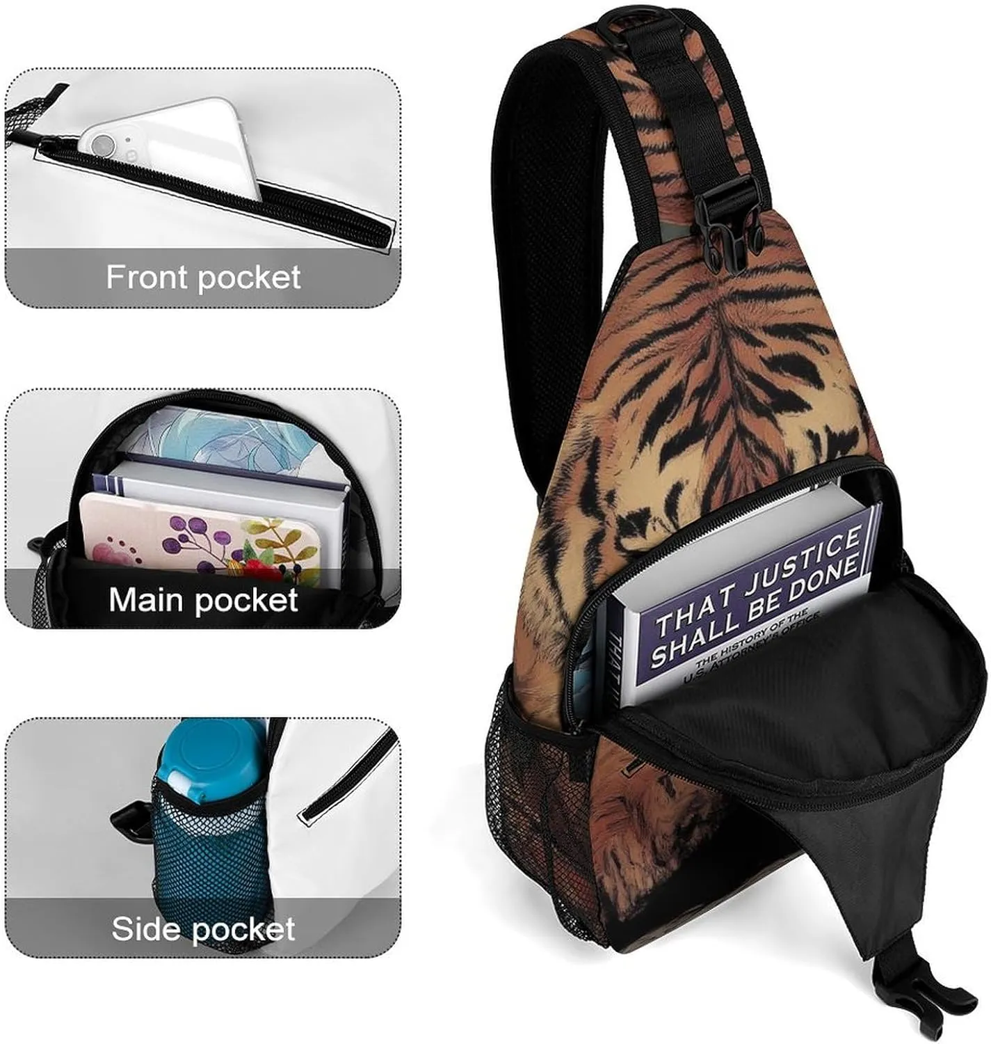 Supdreamc Casual Sling Bag Backpack, Rucksack, Animal King Cool Tiger Art Shoulder Crossbody Bag Chest Pack, Tool Backpack, Satchel Bookbags Travel Rucksack Daypack for Man/Women