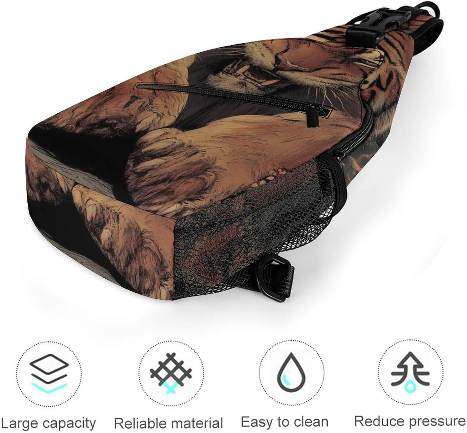 Supdreamc Casual Sling Bag Backpack, Rucksack, Animal King Cool Tiger Art Shoulder Crossbody Bag Chest Pack, Tool Backpack, Satchel Bookbags Travel Rucksack Daypack for Man/Women