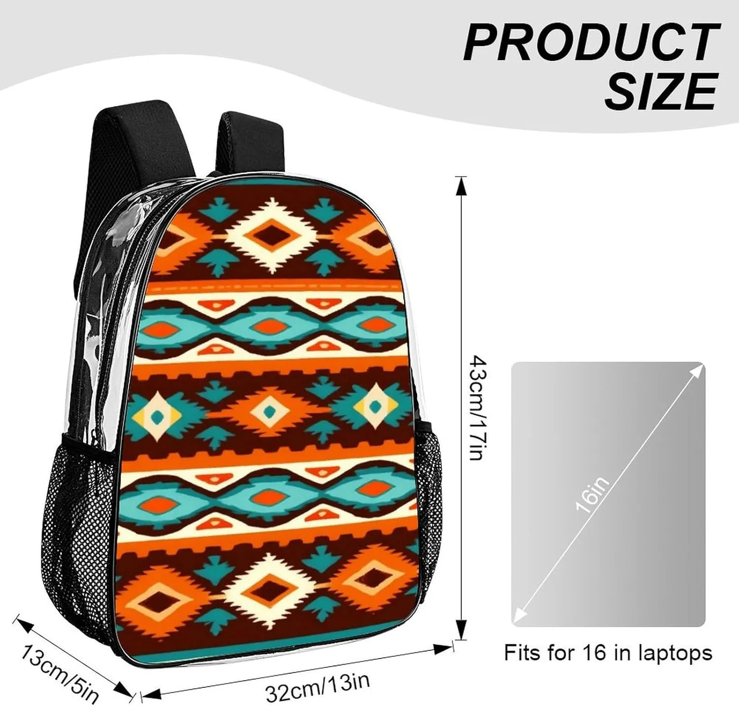 Supdreamc Daypack Anti-Theft Multipurpose Large Capacity Shoulder Bag - Tribal Navajo Indiana Western Southwest Ethnic Travel Hiking & Camping Rucksack Transparent Bag