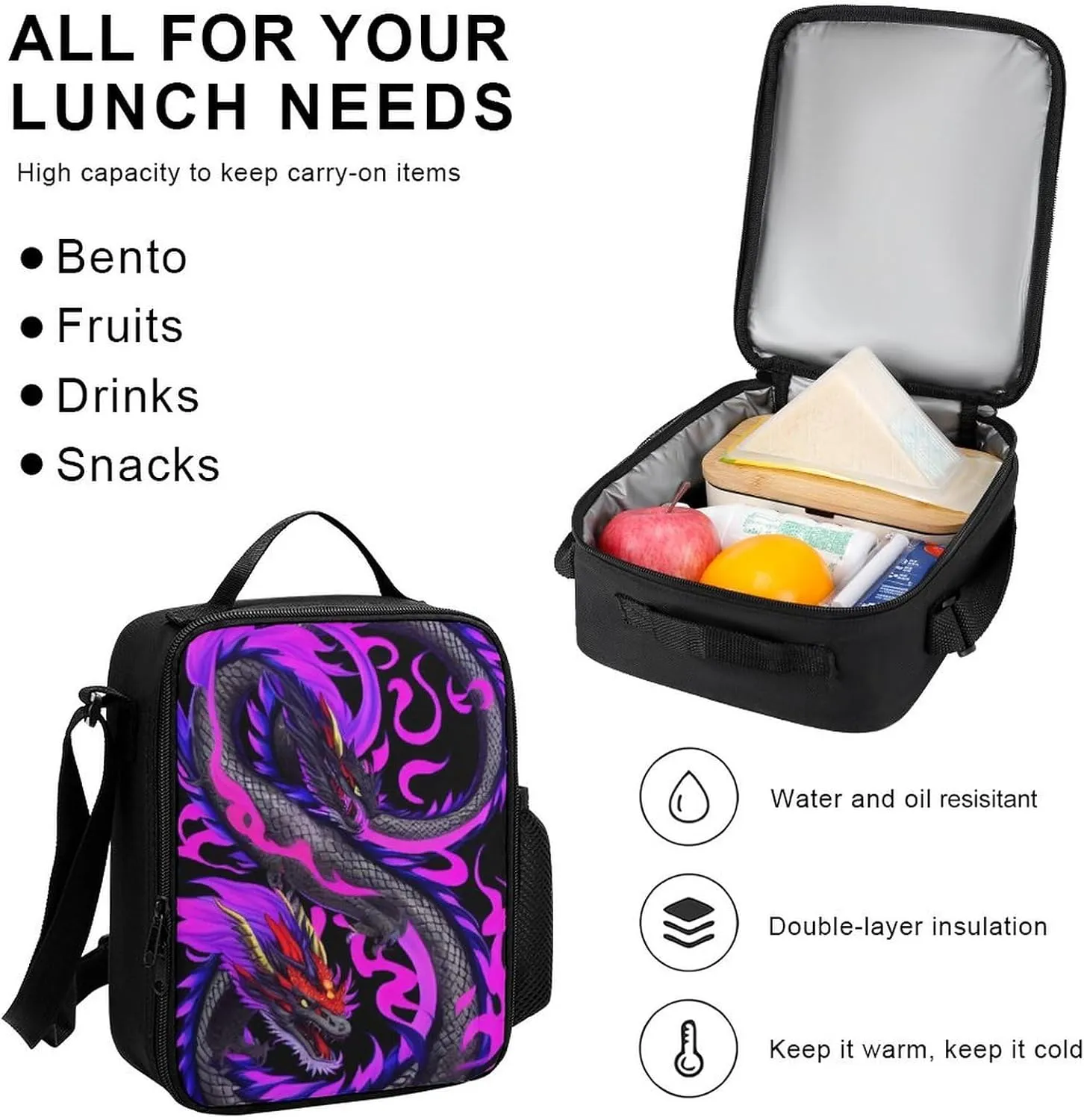 Supdreamc Daypack Backpack Sets, Rucksack   Lunch Bag   Pencil Case for Picnic Running, Burning Flaming Fire Chinese Dragon Art Travel Hiking Backpack for Adults, One Size
