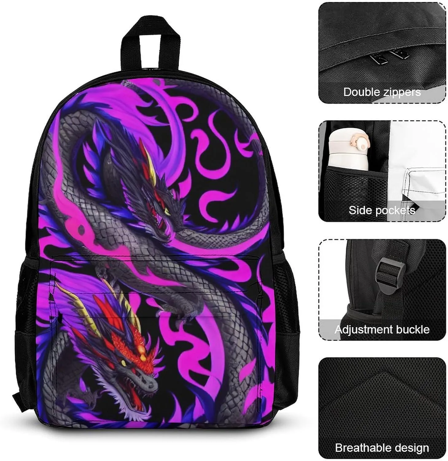 Supdreamc Daypack Backpack Sets, Rucksack   Lunch Bag   Pencil Case for Picnic Running, Burning Flaming Fire Chinese Dragon Art Travel Hiking Backpack for Adults, One Size