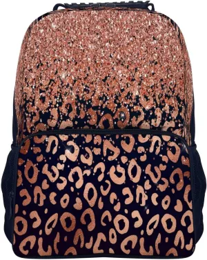 Supdreamc Rose Gold Glitter Black Cheetah Leopard Print Rucksack Polyester Anti-Theft Multipurpose Bookbag Big Capacity Travel and Sport Backpack Rucksack With Side Pockets