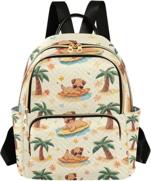 Surfboard Dog Palm Tree Mini Backpack Purse for Women Shoulder Bag Fashion Daypack Ladies Handbag Lightweight Travel Bag Rucksack