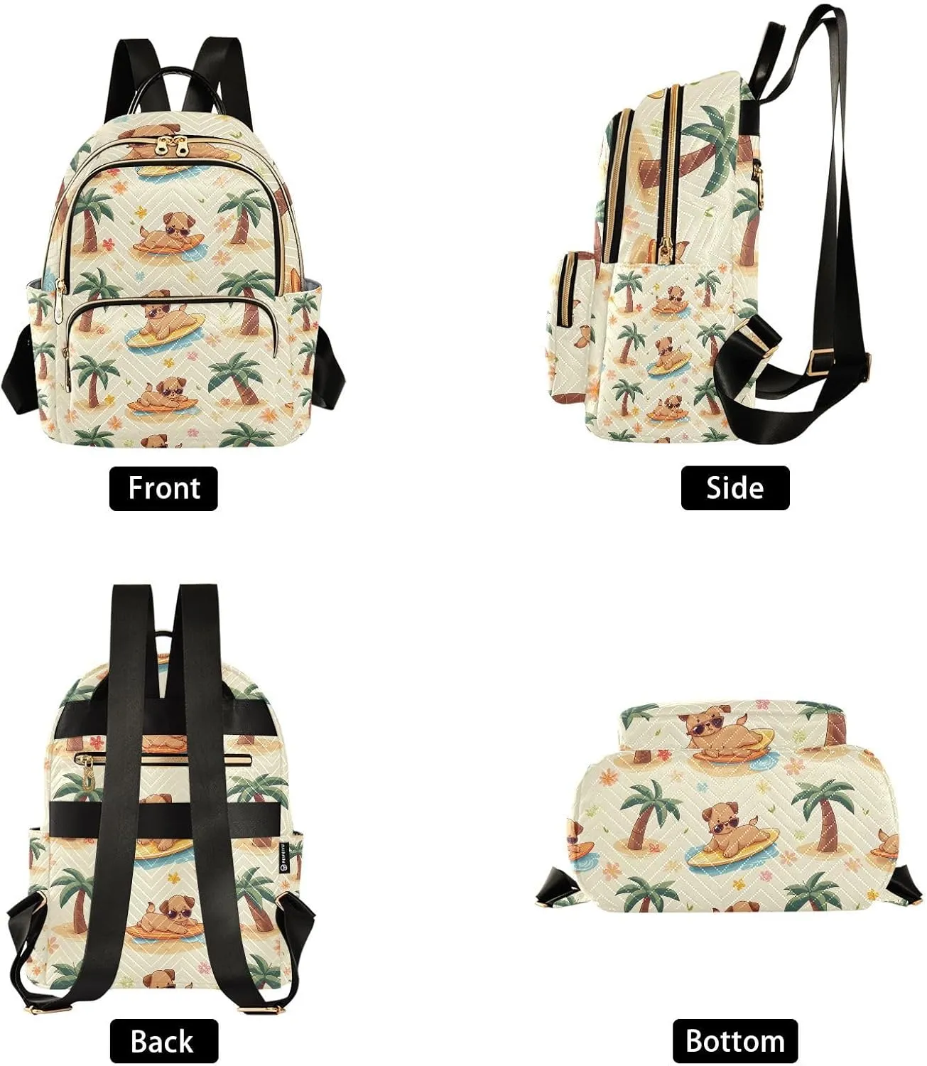 Surfboard Dog Palm Tree Mini Backpack Purse for Women Shoulder Bag Fashion Daypack Ladies Handbag Lightweight Travel Bag Rucksack
