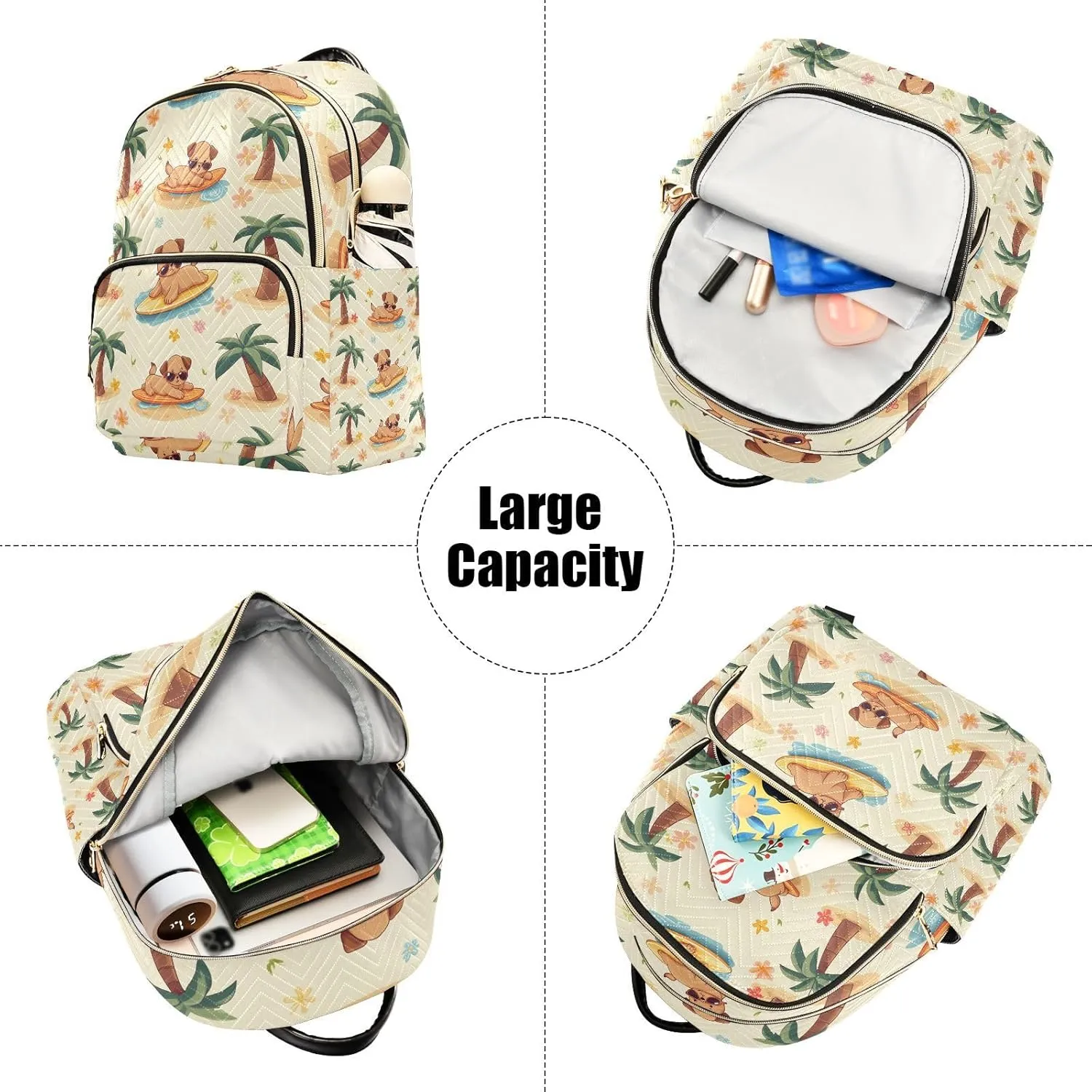 Surfboard Dog Palm Tree Mini Backpack Purse for Women Shoulder Bag Fashion Daypack Ladies Handbag Lightweight Travel Bag Rucksack
