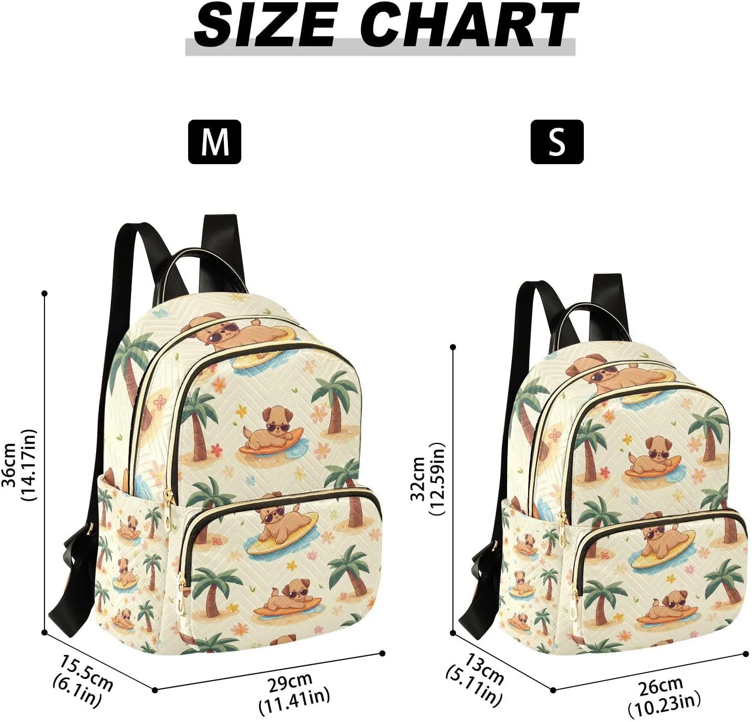 Surfboard Dog Palm Tree Mini Backpack Purse for Women Shoulder Bag Fashion Daypack Ladies Handbag Lightweight Travel Bag Rucksack