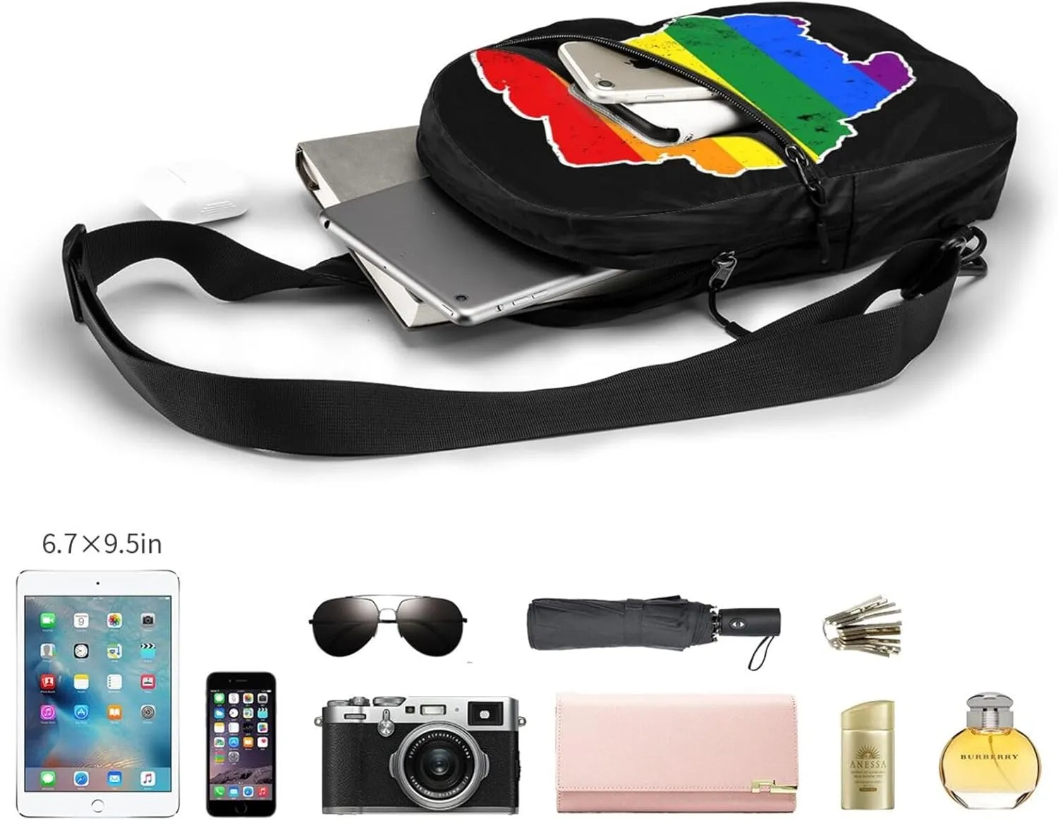 Suriname Rainbow LGBT Pride MAP Flag Crossbody Bag Portable Sling Bags Foldable Chest Daypack Reusable Sports Shoulder Backpack Diagonally Casual Rucksack Travel Bag