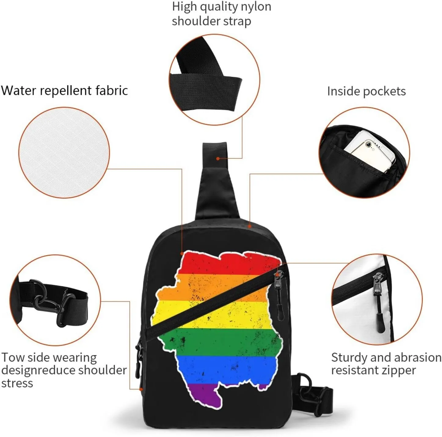 Suriname Rainbow LGBT Pride MAP Flag Crossbody Bag Portable Sling Bags Foldable Chest Daypack Reusable Sports Shoulder Backpack Diagonally Casual Rucksack Travel Bag