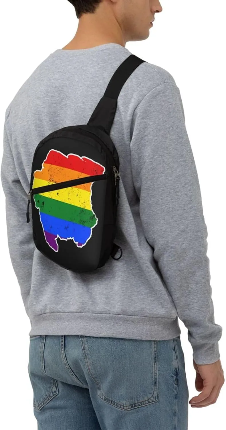 Suriname Rainbow LGBT Pride MAP Flag Crossbody Bag Portable Sling Bags Foldable Chest Daypack Reusable Sports Shoulder Backpack Diagonally Casual Rucksack Travel Bag