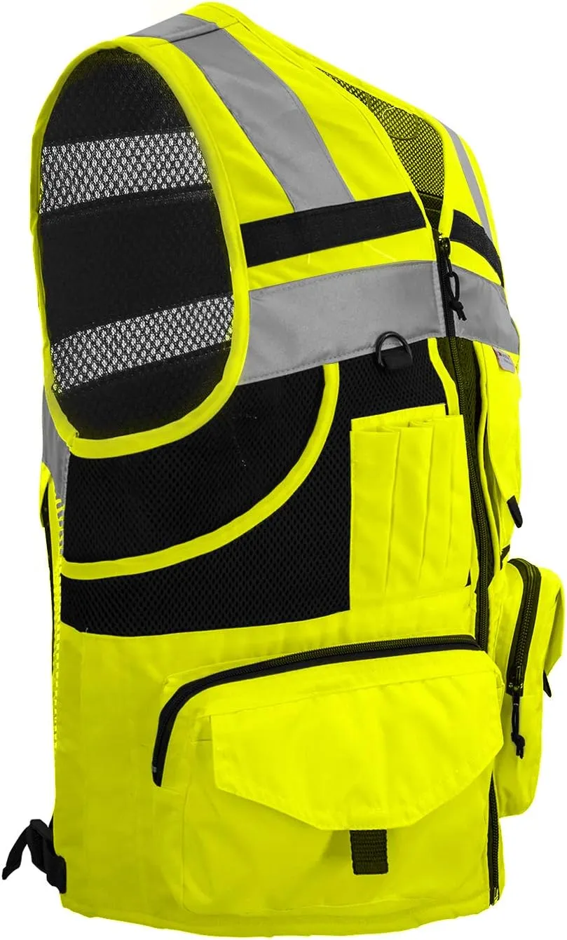 SUXIBIP 10 Pockets Safety Vest for Men and Women, High Visibility vest with 3M Reflective Strips, Oxford Fabric