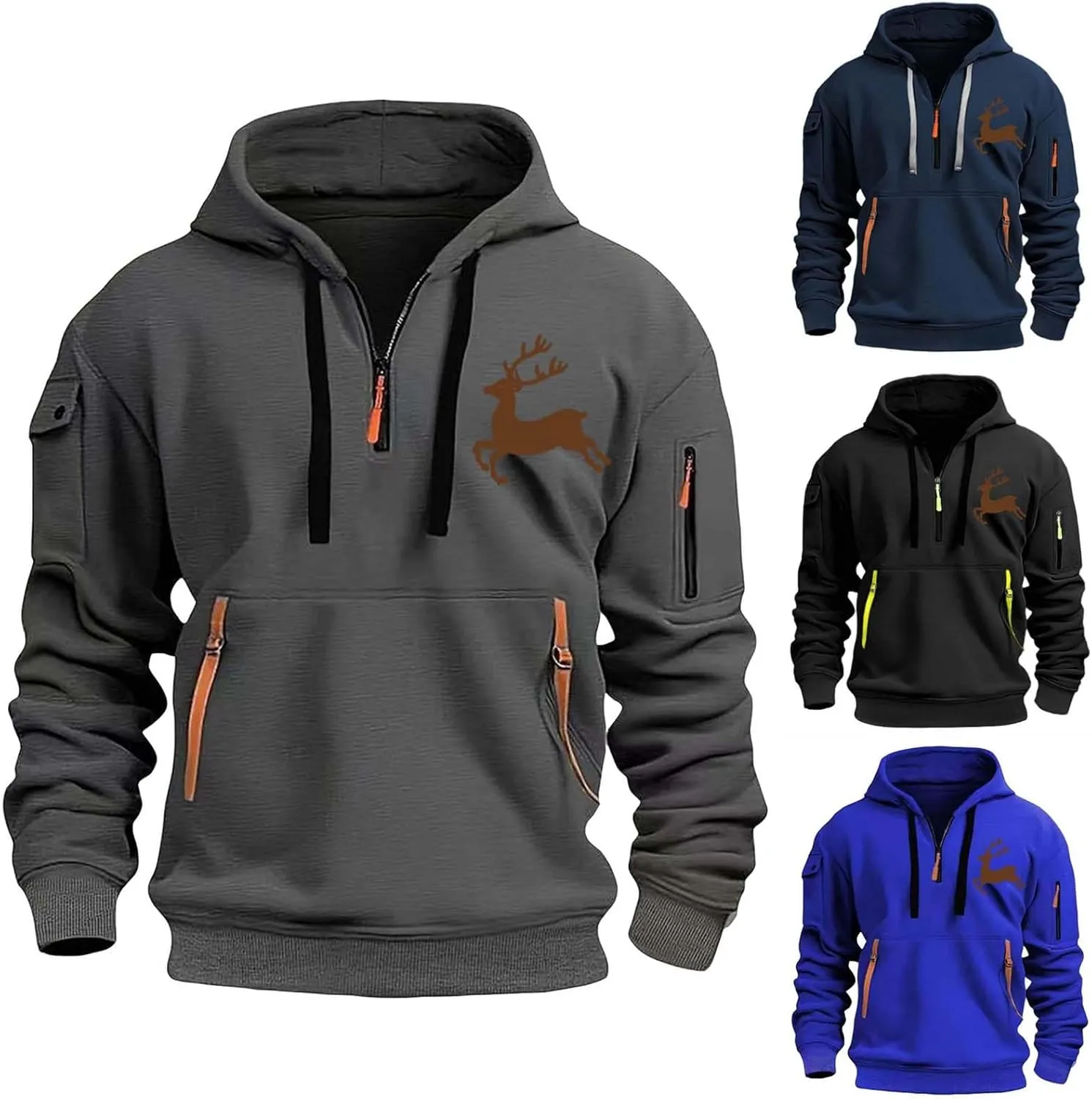 Sweatshirt for Men,Men's Hoodies Quarter Zip Pullover Vintage Workout Running Active Hoodies with Pockets