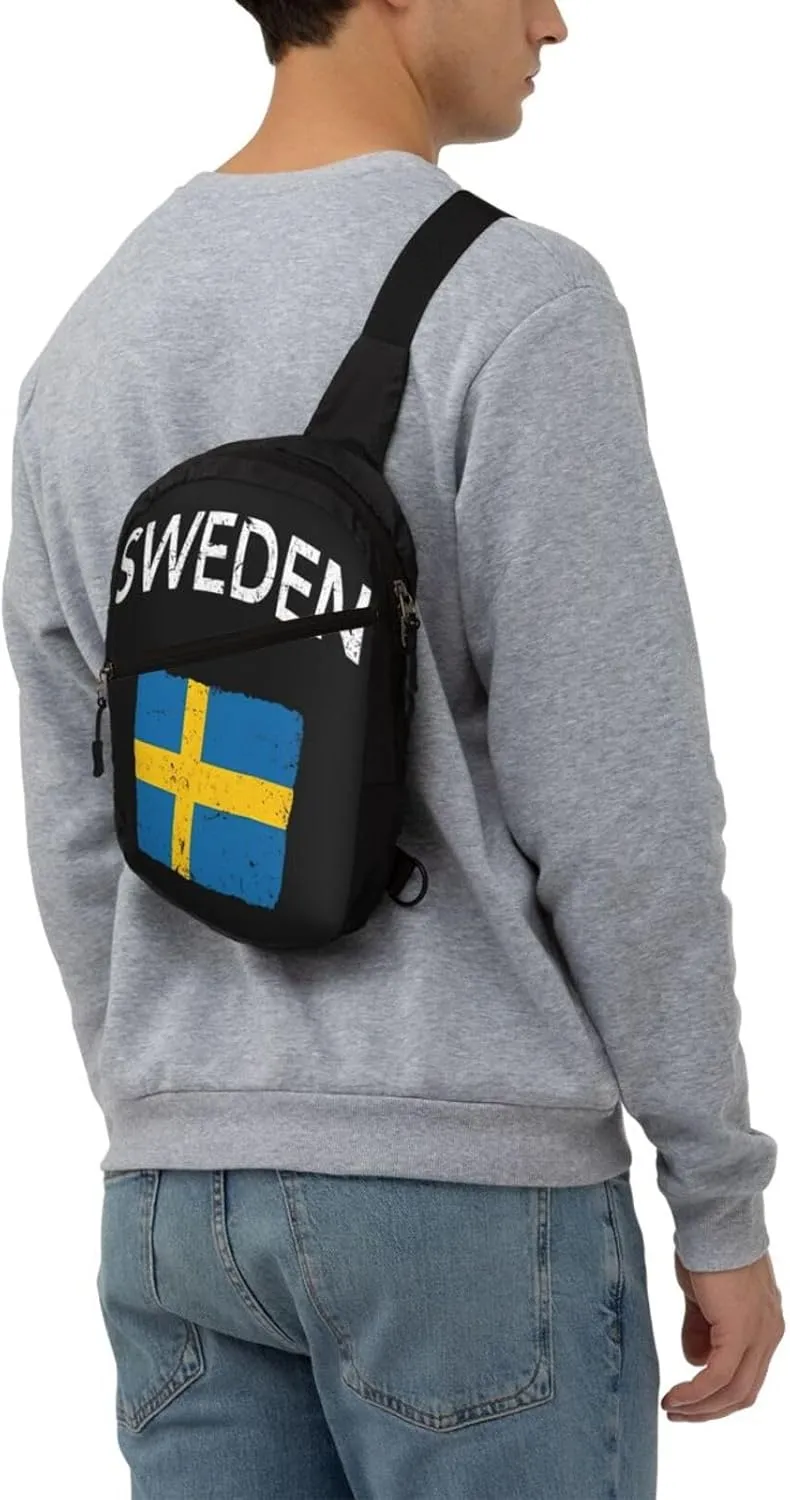 Swedish Sweden Flag Crossbody Bag Portable Sling Bags Foldable Chest Daypack Reusable Sports Shoulder Backpack Diagonally Casual Rucksack Travel Bag