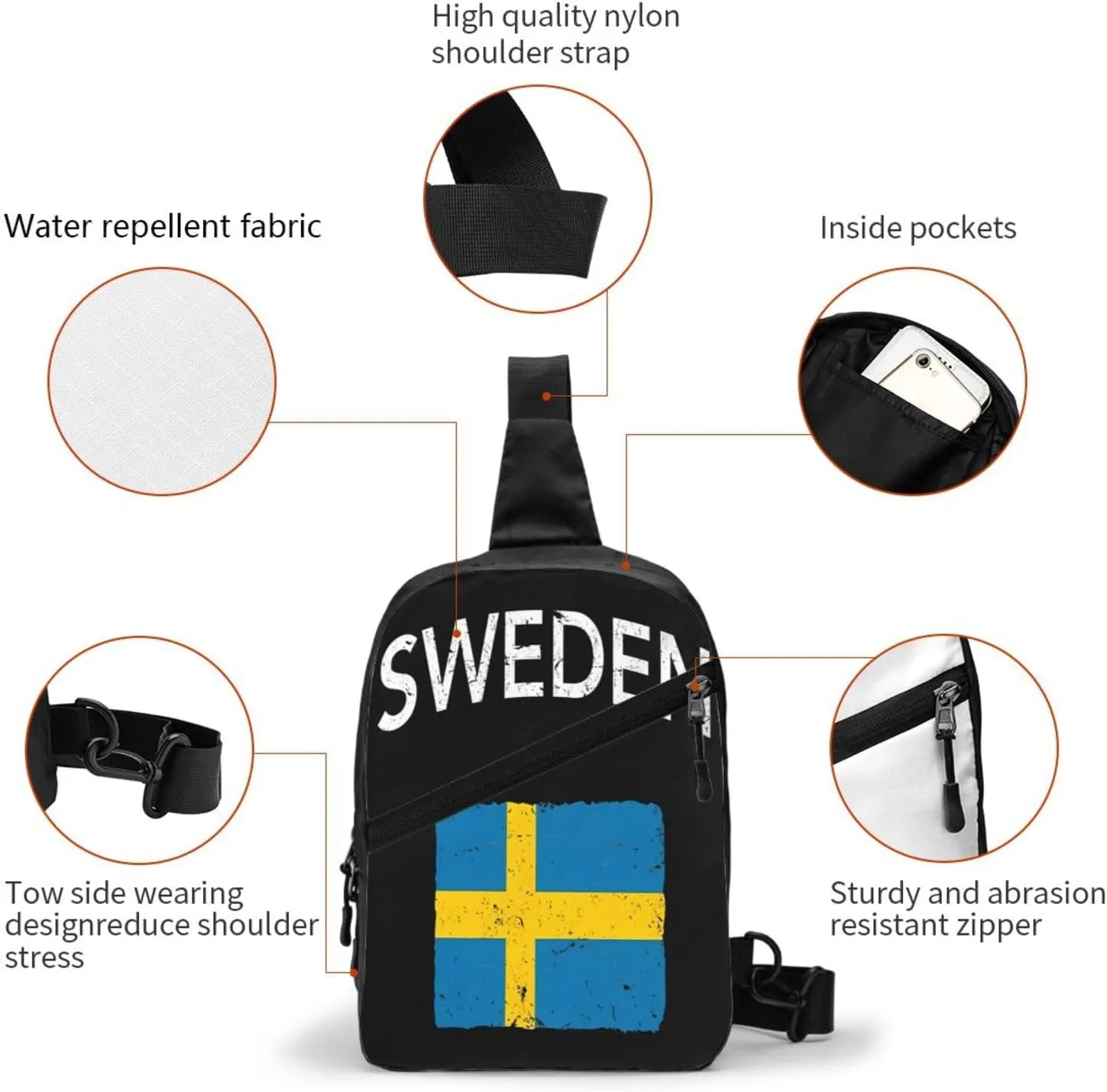 Swedish Sweden Flag Crossbody Bag Portable Sling Bags Foldable Chest Daypack Reusable Sports Shoulder Backpack Diagonally Casual Rucksack Travel Bag