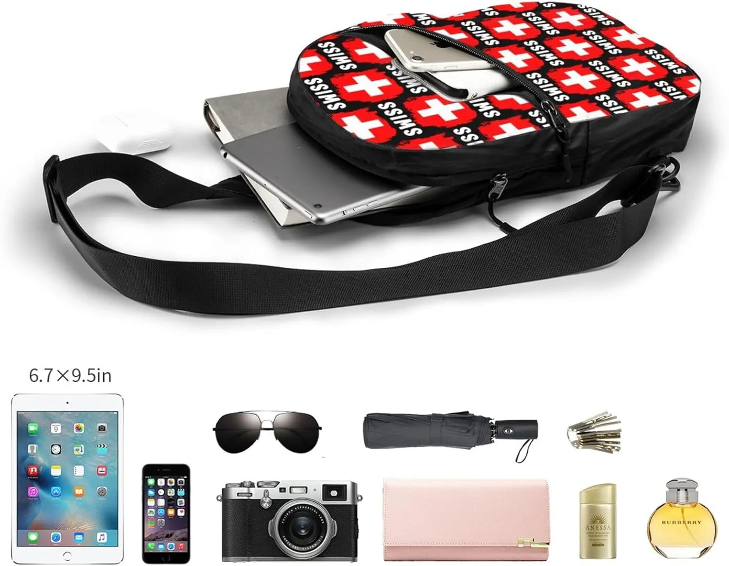 Switzerland Swiss Flag Crossbody Bag Portable Sling Bags Foldable Chest Daypack Reusable Sports Shoulder Backpack Diagonally Casual Rucksack Travel Bag