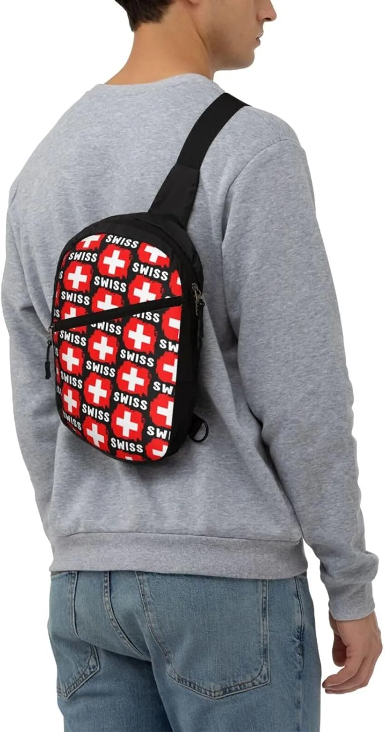 Switzerland Swiss Flag Crossbody Bag Portable Sling Bags Foldable Chest Daypack Reusable Sports Shoulder Backpack Diagonally Casual Rucksack Travel Bag