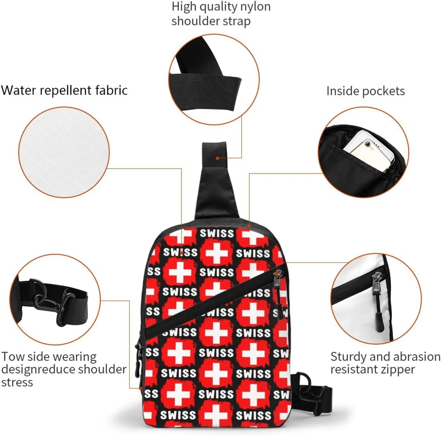 Switzerland Swiss Flag Crossbody Bag Portable Sling Bags Foldable Chest Daypack Reusable Sports Shoulder Backpack Diagonally Casual Rucksack Travel Bag