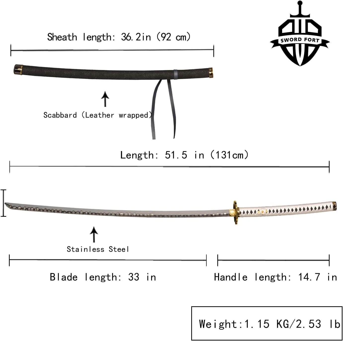 Sword fort Carbon Steel Replica Swords - Devil Vergil Dante's Yamato Sword Katana Anime Cosplay Sword Real Metal,Extended Version,40inch /51inch
