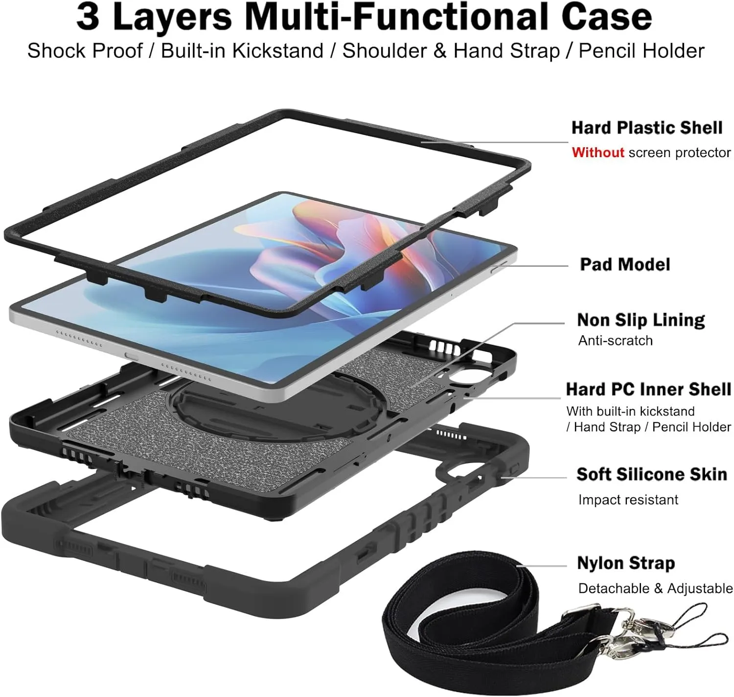 Tablet PC Case Compatible with Huawei MatePad SE 11 inch Released 2024 Case with Kickstand, Heavy Duty Rugged Case Shockproof Protective Case with Hand Strap/Shoulder Strap Shell Tablet Case Protectiv