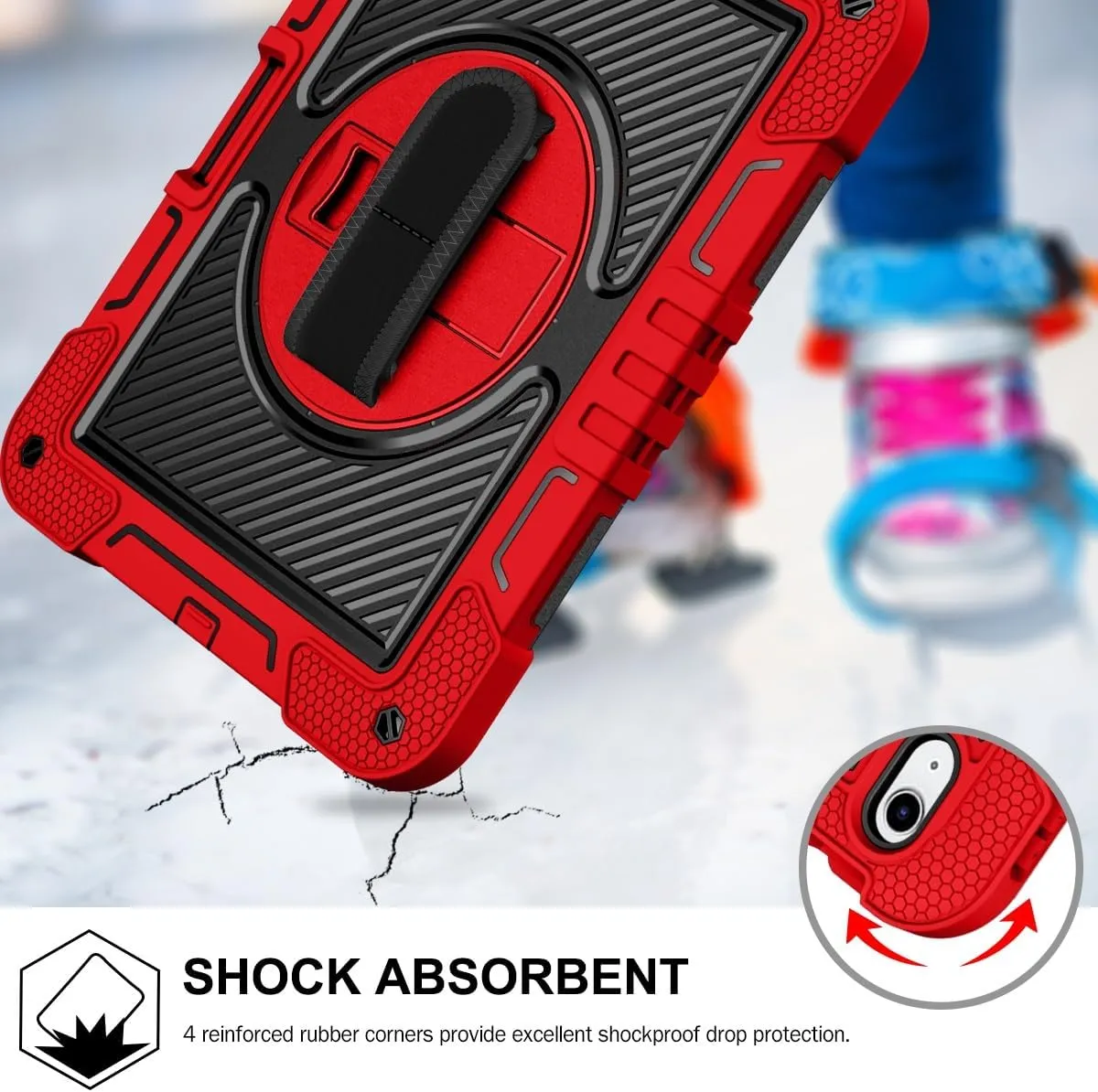 Tablet Protective Case Cover Compatible with iPad 10th Generation 10.9 inch 2022 CASE,Heavy Duty Rugged Shockproof Protective Case with Hand Strap/Shoulder Strap Stable Kickstand Silicone Shell(Vermel