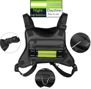Tactical Chest Bag for Men, EDC Vest Chest Pouch Fits Most Pistols Sports Running Front Chest Pack with Reflective Patch for Outdoor Activities Motorcycle Cycling