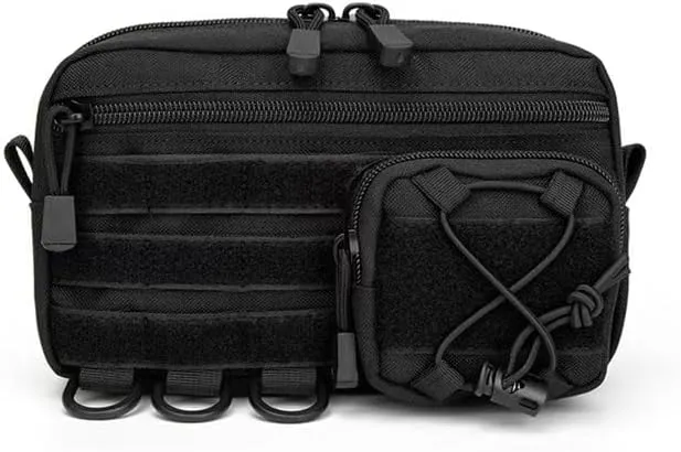 Tactical Molle Pouch, 1000D Water-Resistant Admin Medic Pouch with US Flag, Utility Molle Pouches for Tactical Vest Backpack, Dual-Purpose Sub Abdominal Dangler Drop Pouch (Black)