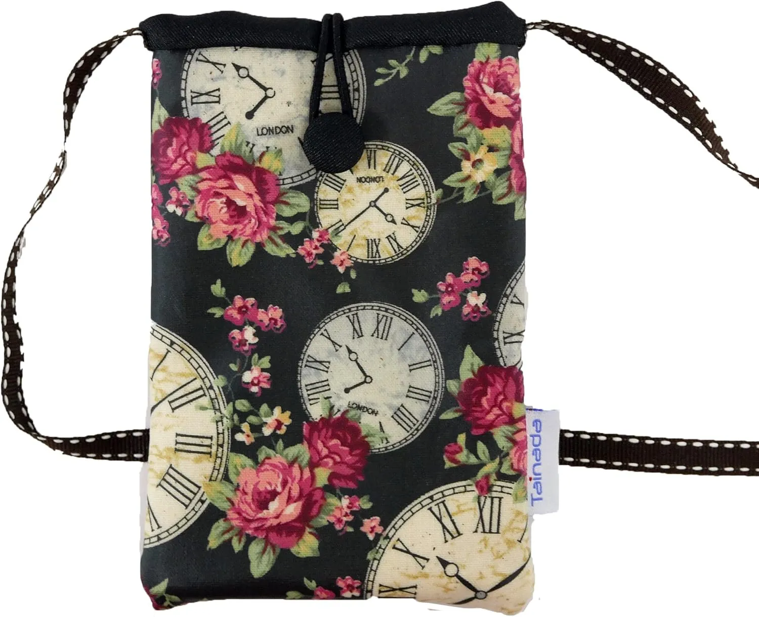 Tainada Small Crossbody Smartphone Pouch, Shockproof Cross Body Shoulder Wallet Travel Bag for iPhone 16/15/14 Pro, Samsung Galaxy S24, S23, S22 , S23 FE, A54 (Clock & Rose Black)