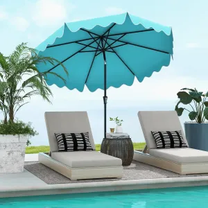 Tangkula 9 FT Patio Umbrella w/ Crank Handle, Push Button Tilt, Ruffled Edges, 2-Tier Market Table Umbrella w/ Sun-Protective Canopy, 8 Ribs, Outdoor Heavy-Duty Sun Umbrella for Patio Garden Pool (Turquoise)