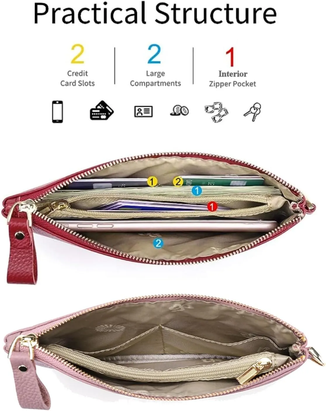 Tapp Collections Women's Wristlet Clutch Slim Leather Wallet RFID Blocking Pouch - Grape