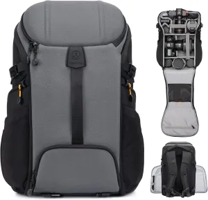 TARION Camera Backpack Large Camera Bag with 𝐃𝐮𝐚𝐥-𝐒𝐢𝐝𝐞 𝐎𝐩𝐞𝐧𝐢𝐧𝐠 15.6" Laptop Compartment Waterproof Raincover Outdoor Photography Hiking Travel Professional Photography Backpack Bag Grey HX-L