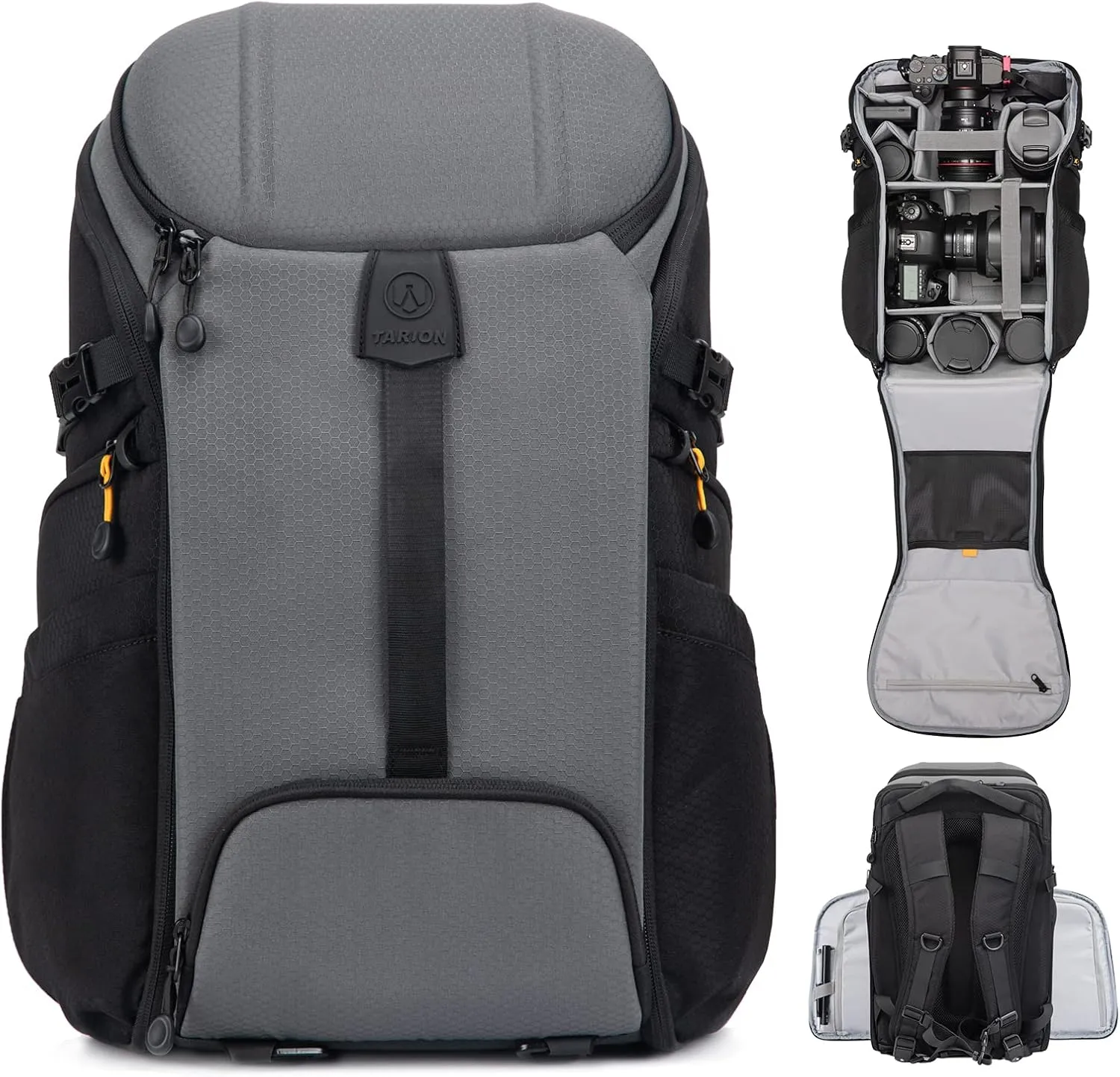 TARION Camera Backpack Large Camera Bag with 𝐃𝐮𝐚𝐥-𝐒𝐢𝐝𝐞 𝐎𝐩𝐞𝐧𝐢𝐧𝐠 15.6" Laptop Compartment Waterproof Raincover Outdoor Photography Hiking Travel Professional Photography Backpack Bag Grey HX-L