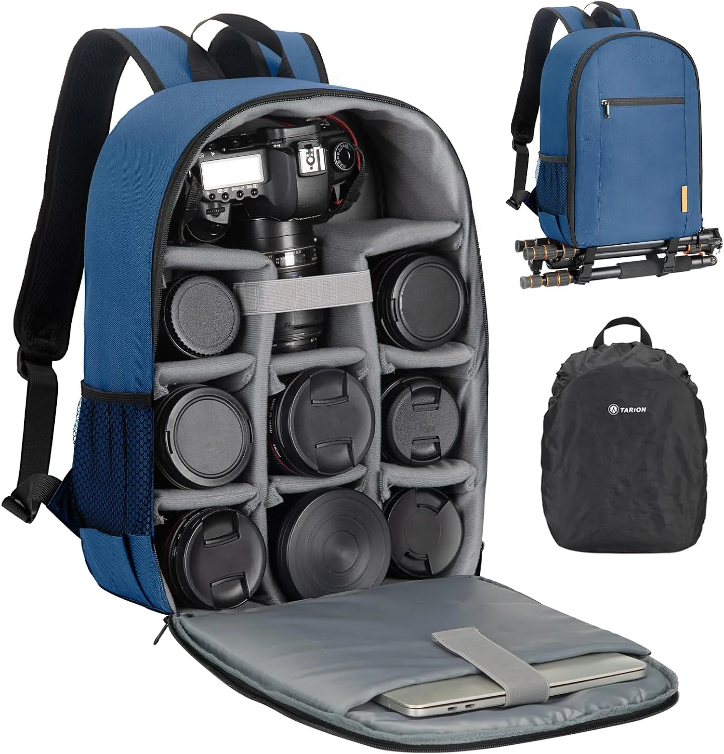 TARION Camera Bag Backpack for Photographers: Photography Camera Backpack with Laptop Compartment Waterproof Raincover Photo Backpack Bag Blue TB-M