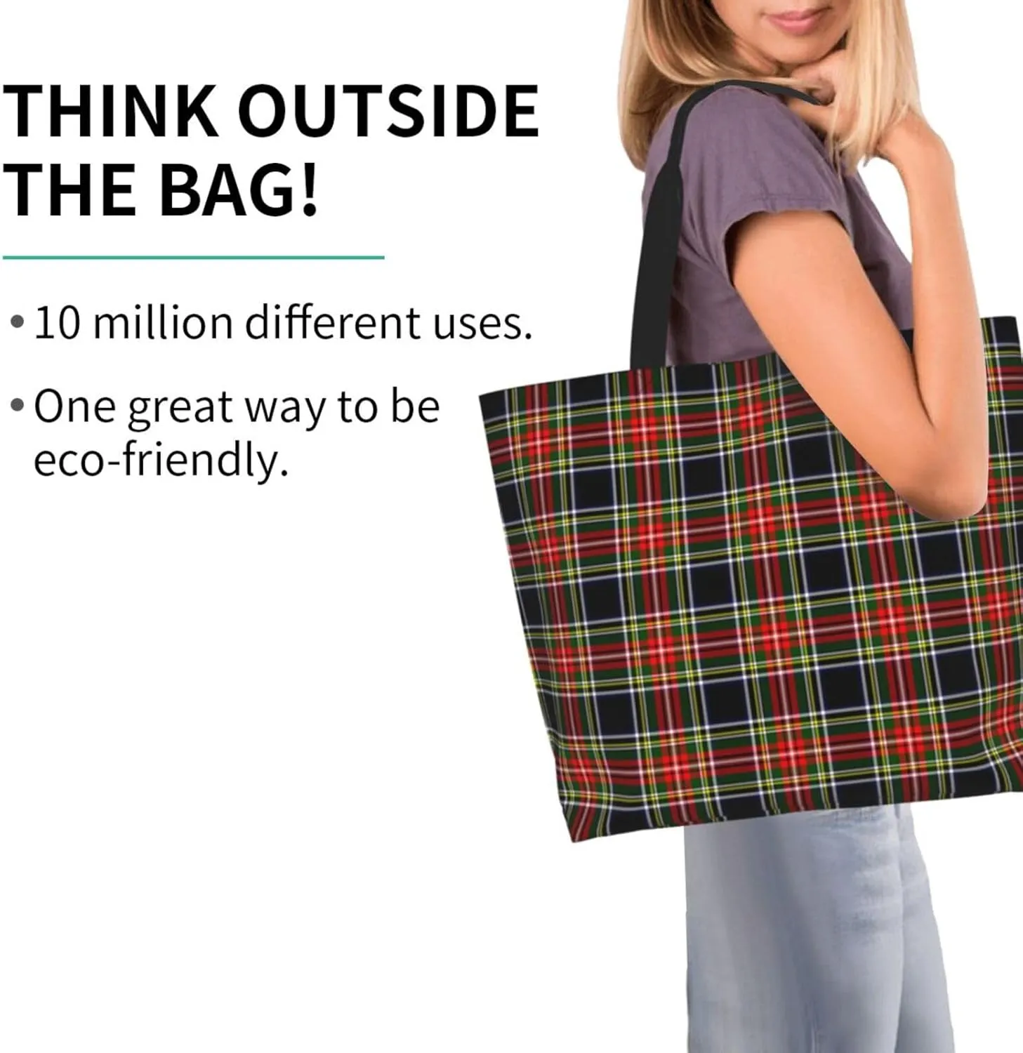 Tartan Tote Bag For Women Weekender Travel Bag Reusable Grocery Bags Large Totes Handbags