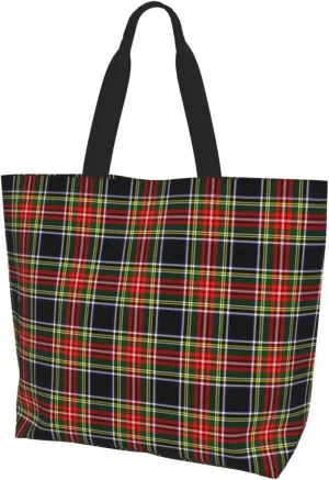 Tartan Tote Bag For Women Weekender Travel Bag Reusable Grocery Bags Large Totes Handbags