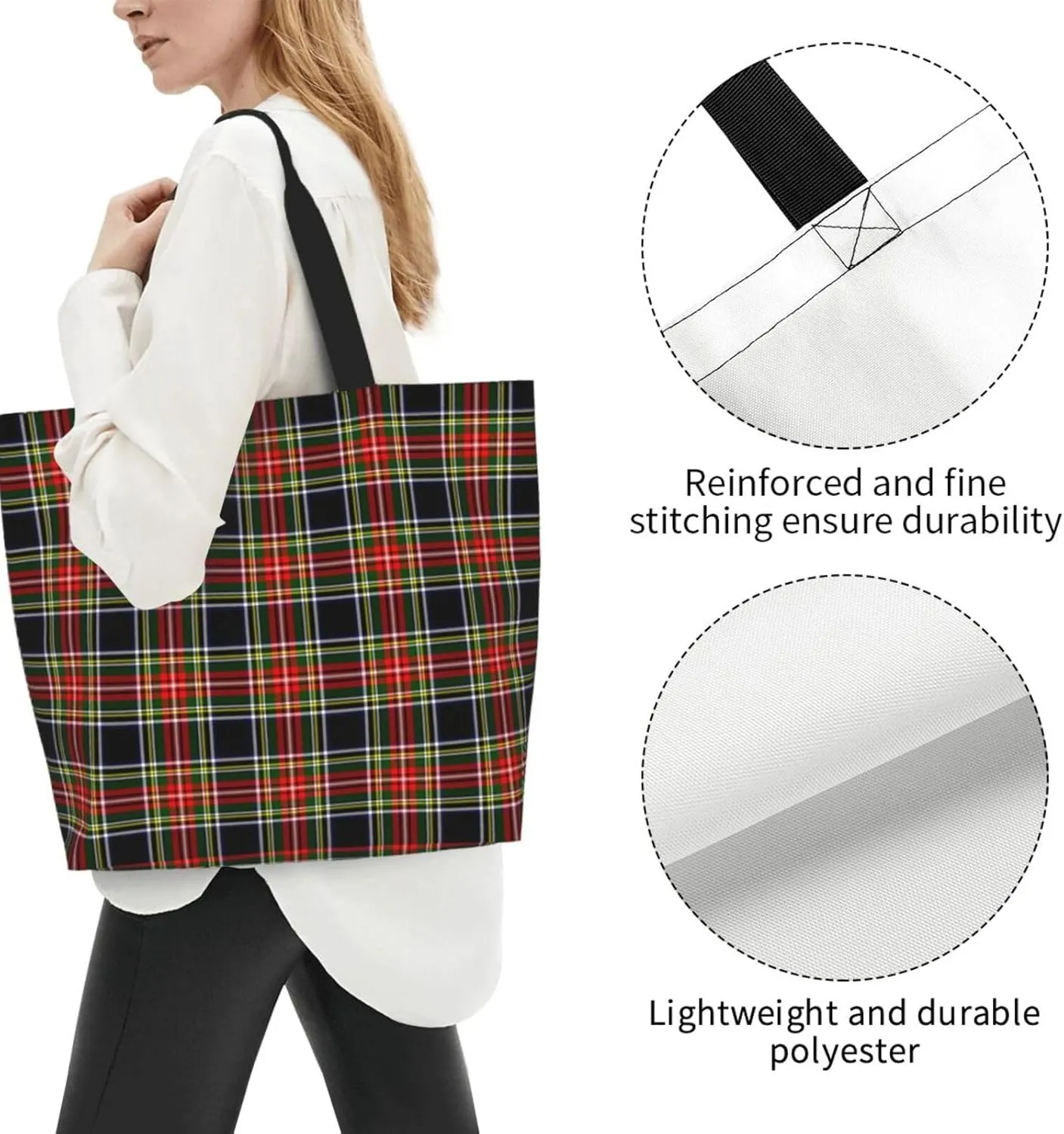 Tartan Tote Bag For Women Weekender Travel Bag Reusable Grocery Bags Large Totes Handbags