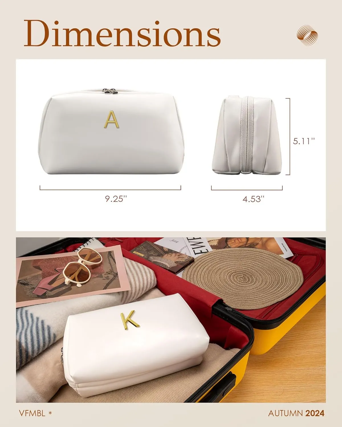Teacher Appreciation Gifts, Initial Makeup Toiletry Bag, Thank You Teacher Gifts, Make up Bag for Women Teen Girls, Teachers Appreciation Week, Cosmetic Bag with Handle