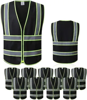 Tekware Safety Vest with High Reflective Strips, Pack of 10 Bright Neon Color Construction Protector with Zipper