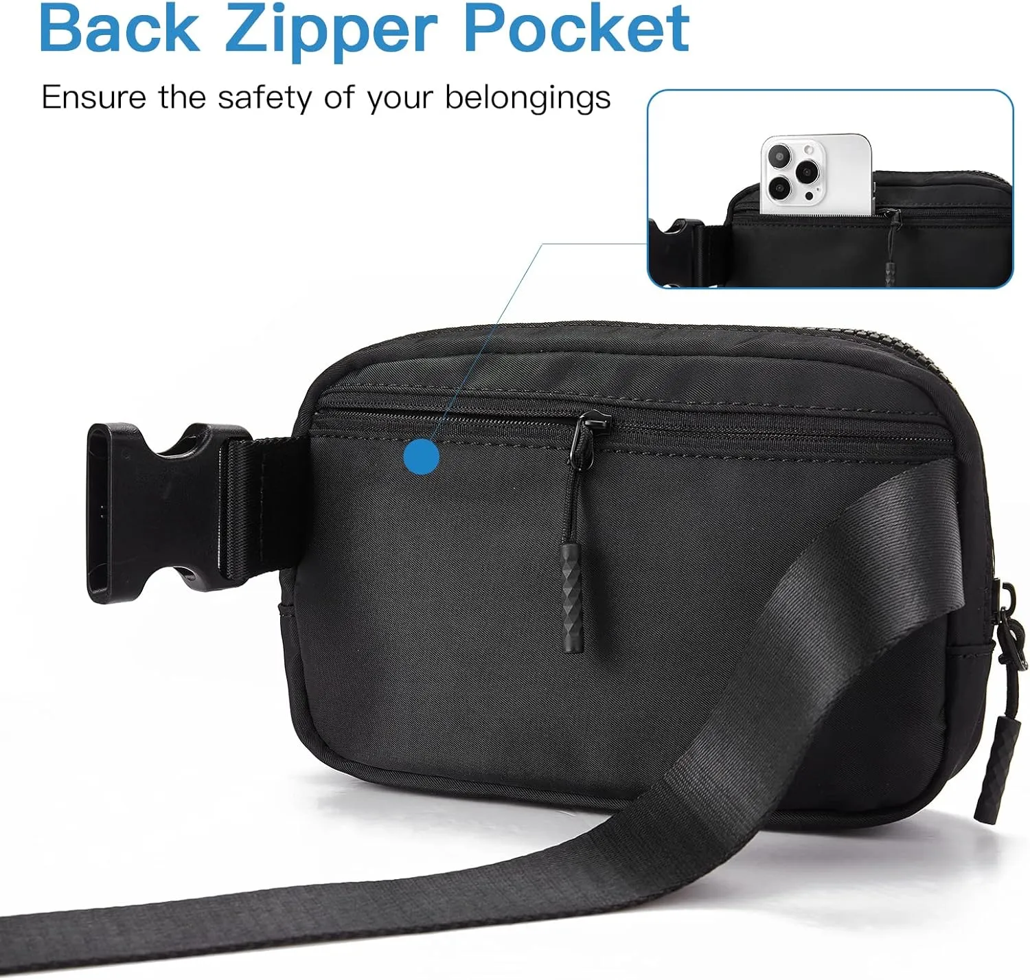 Telena Belt Bag for Women Men Fashionable Crossbody Fanny Pack for Women Waist Bag with Adjustable Strap Black