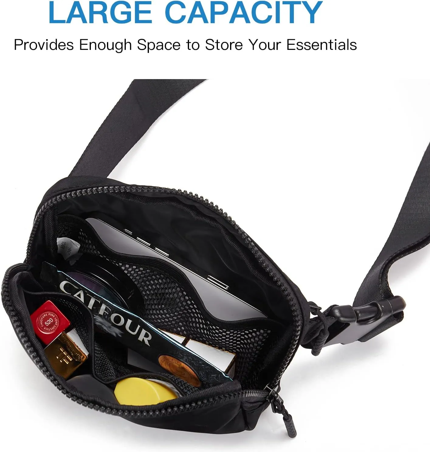 Telena Belt Bag for Women Men Fashionable Crossbody Fanny Pack for Women Waist Bag with Adjustable Strap Black