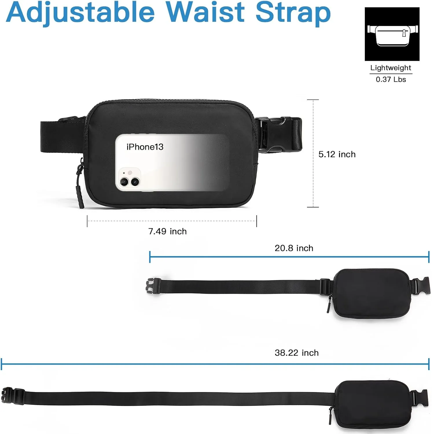 Telena Belt Bag for Women Men Fashionable Crossbody Fanny Pack for Women Waist Bag with Adjustable Strap Black