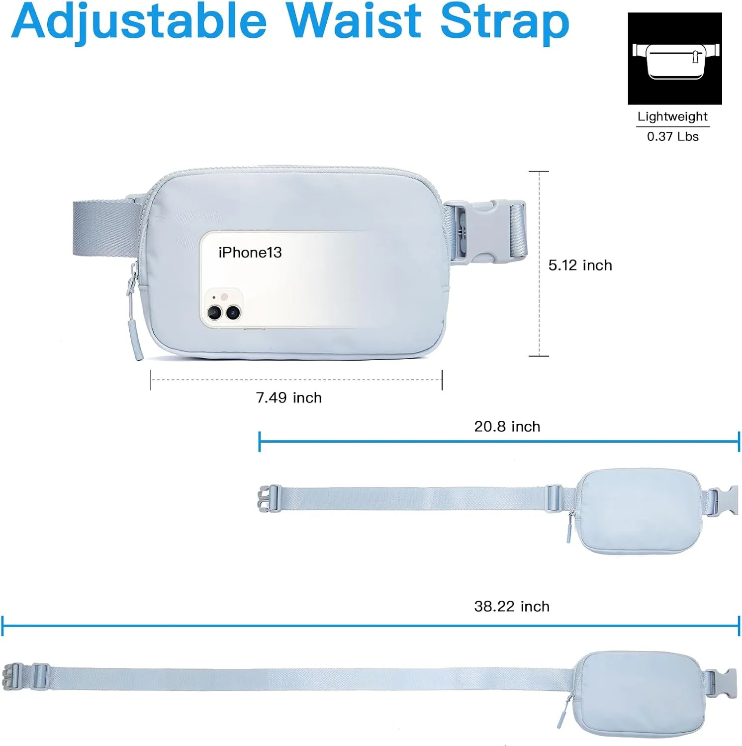 Telena Belt Bag for Women Men Fashionable Crossbody Fanny Pack for Women Waist Bag with Adjustable Strap Light Blue