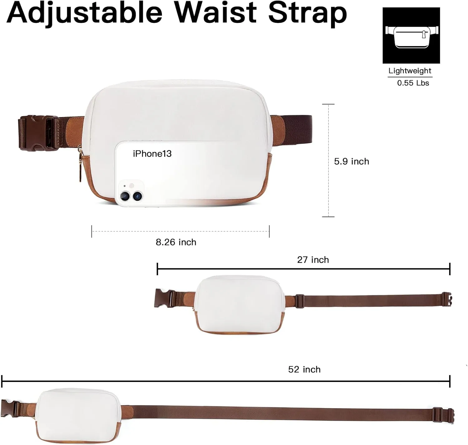 Telena Leather Belt Bag for Women Fashionable Fanny Packs Cross Body Bag Waist Pack Beige Brown