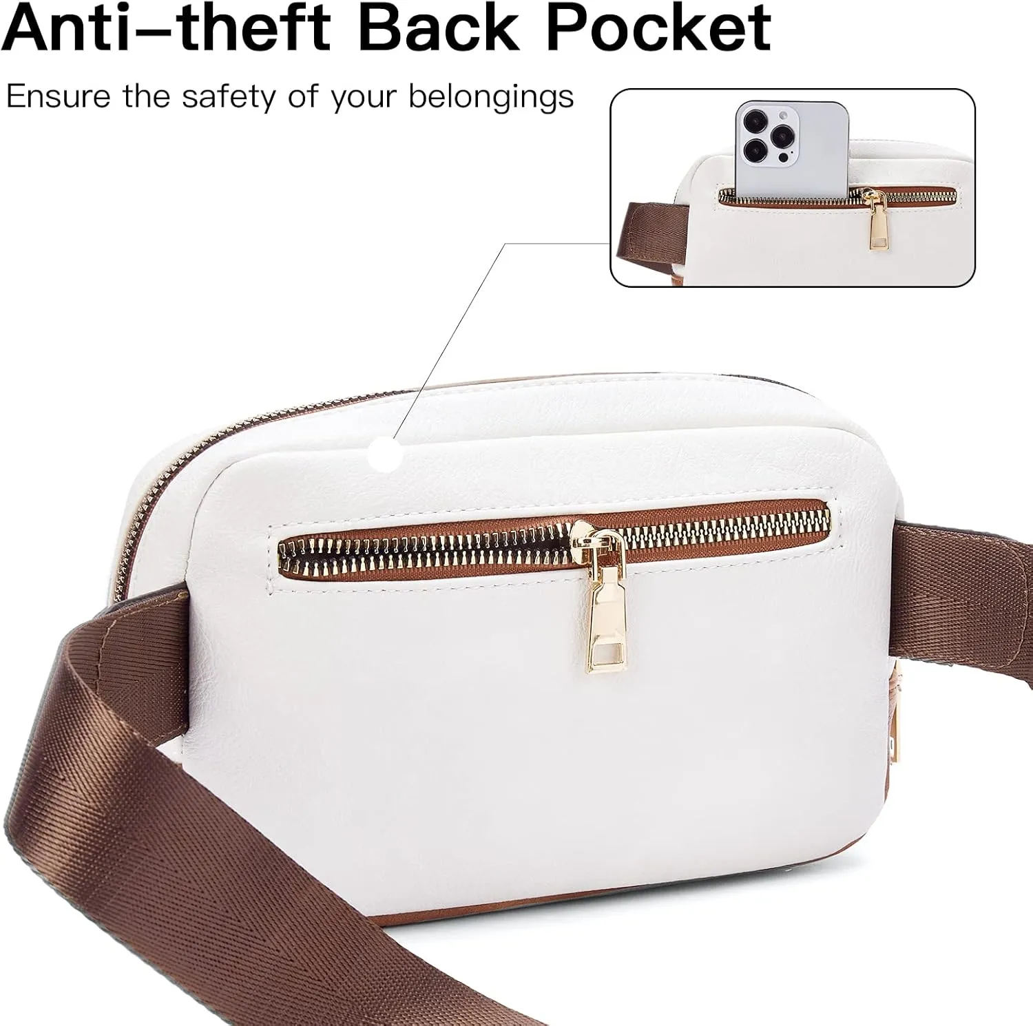Telena Leather Belt Bag for Women Fashionable Fanny Packs Cross Body Bag Waist Pack Beige Brown